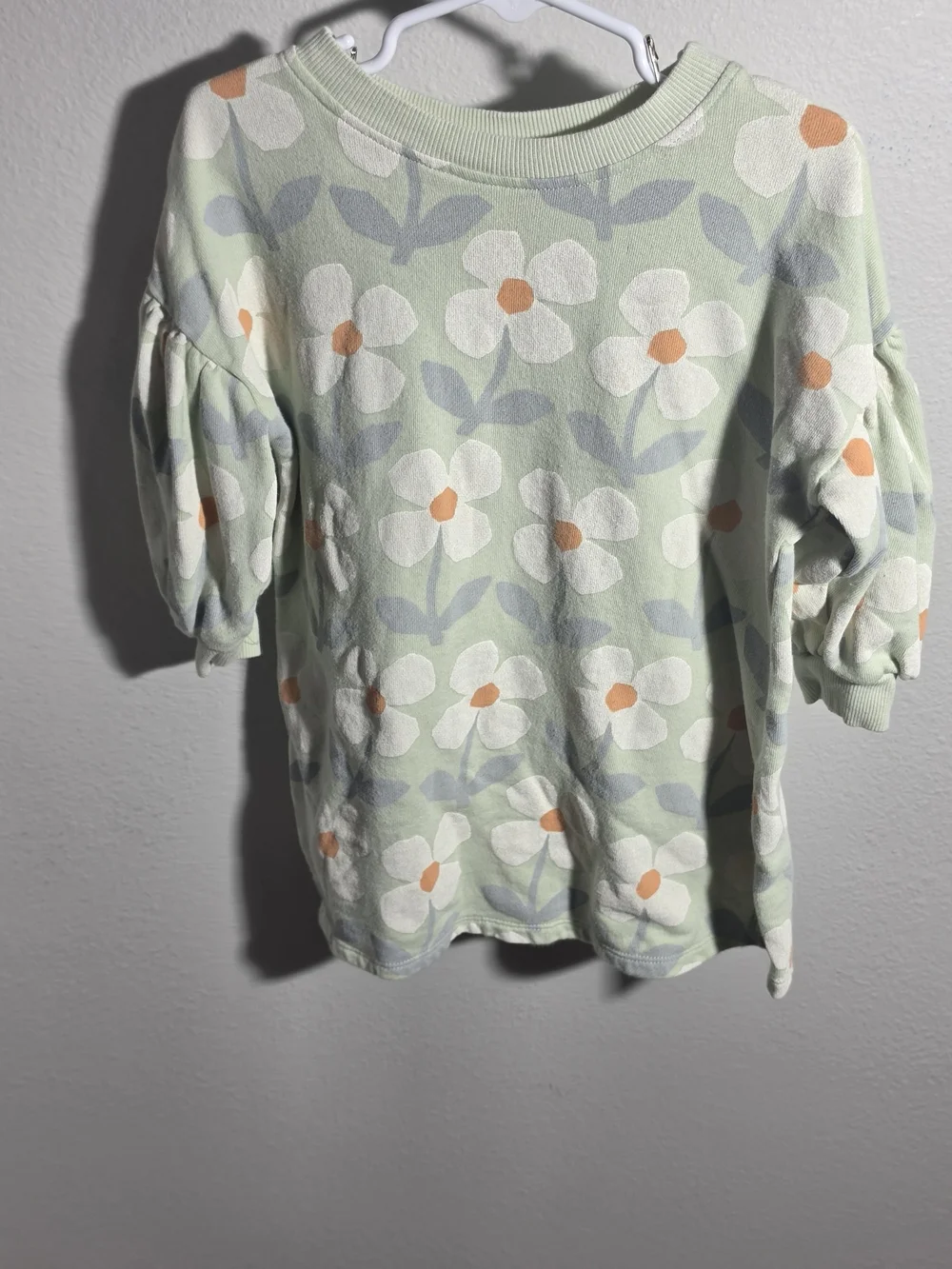 Cat & Jack Pastel Green Floral Puff-Sleeve Sweater